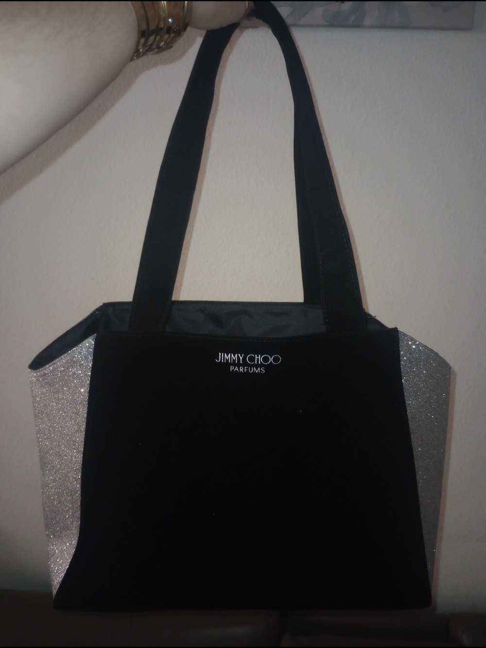 Jimmy Choo  Black Tote with Silver Sparkle Side Panels